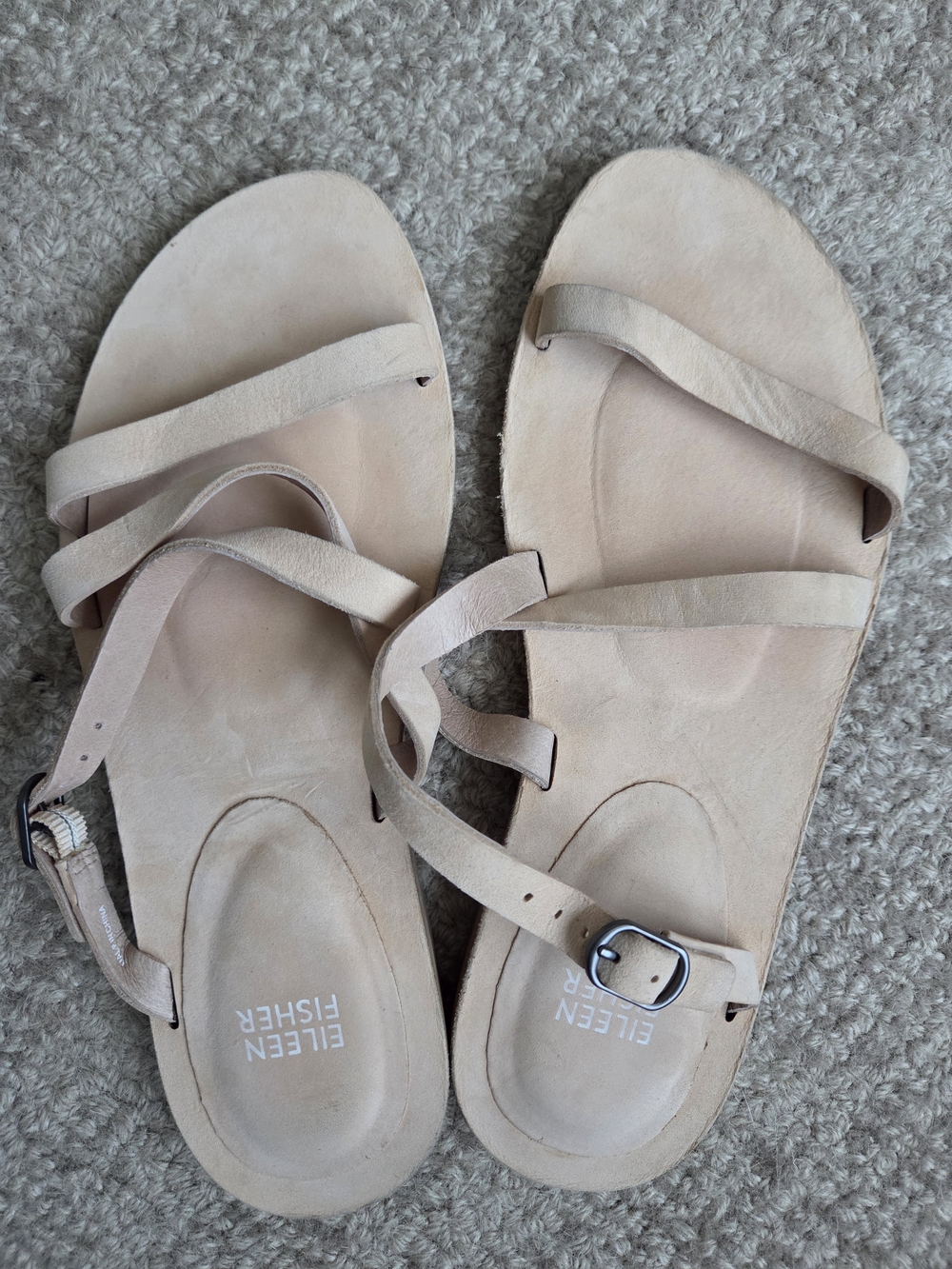 Eileen Fisher Beige Leather Strappy Sandals